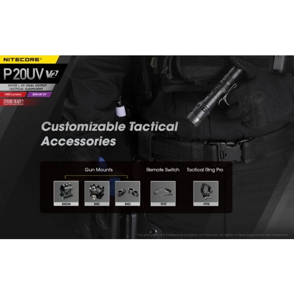 Nitecore P20UV V2, Lanternă Tactică, Led UV, 1000 Lumeni, 174 Metri