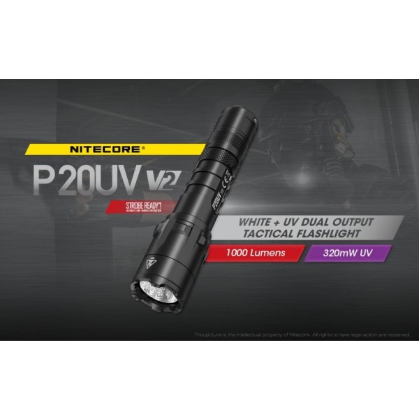 Nitecore P20UV V2, Lanternă Tactică, Led UV, 1000 Lumeni, 174 Metri