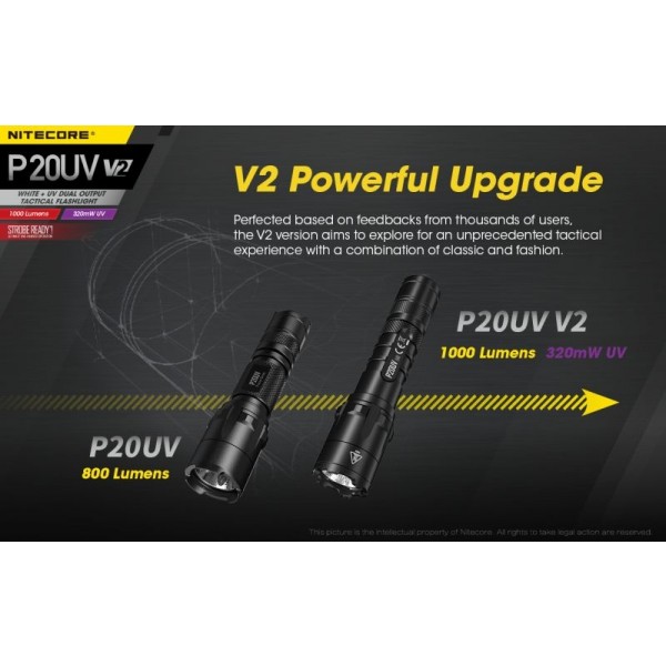 Nitecore P20UV V2, Lanternă Tactică, Led UV, 1000 Lumeni, 174 Metri