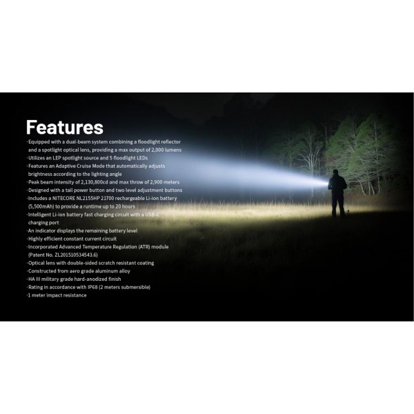 Nitecore P40, Lanternă Profesională, Reîncărcabila USB-C, 2000 Lumeni, 2900 Metri