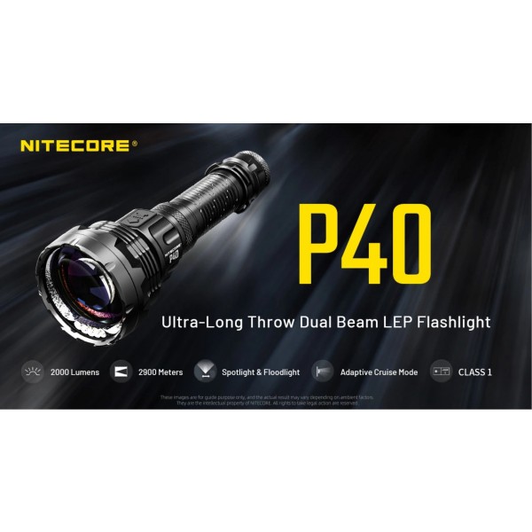 Nitecore P40, Lanternă Profesională, Reîncărcabila USB-C, 2000 Lumeni, 2900 Metri