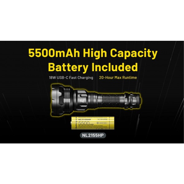Nitecore P40, Lanternă Profesională, Reîncărcabila USB-C, 2000 Lumeni, 2900 Metri