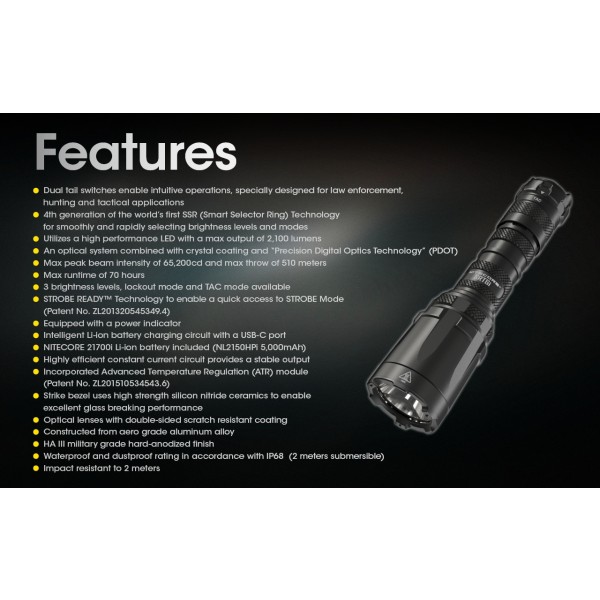 Nitecore SRT6i, Lanterna Profesionala, Reincarcabila USB-C, 2100 Lumeni, 510 Metri www.easylight.ro