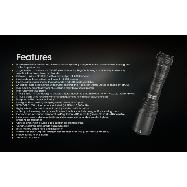 Nitecore SRT7i, Lanterna Profesionala, Reincarcabila USB-C, 3000 Lumeni, 580 Metri