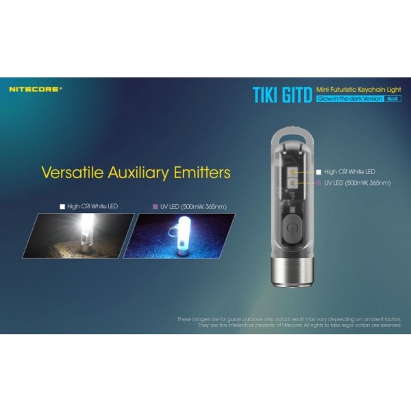 Nitecore TIKI GITD BLUE, Lanternă Breloc, 300 Lumeni, 71 Metri