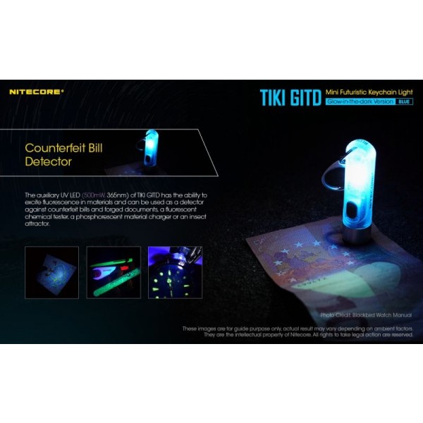 Nitecore TIKI GITD BLUE, Lanternă Breloc, 300 Lumeni, 71 Metri