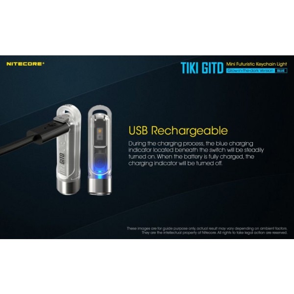 Nitecore TIKI GITD BLUE, Lanternă Breloc, 300 Lumeni, 71 Metri