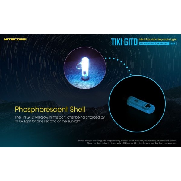 Nitecore TIKI GITD BLUE, Lanternă Breloc, 300 Lumeni, 71 Metri