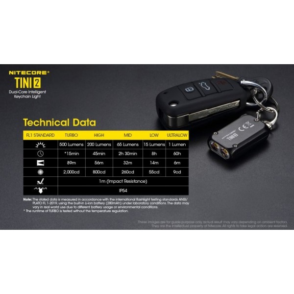 Nitecore TINI2, Lanternă Breloc, Reîncărcabilă USB-C, 500 Lumeni, 89 Metri
