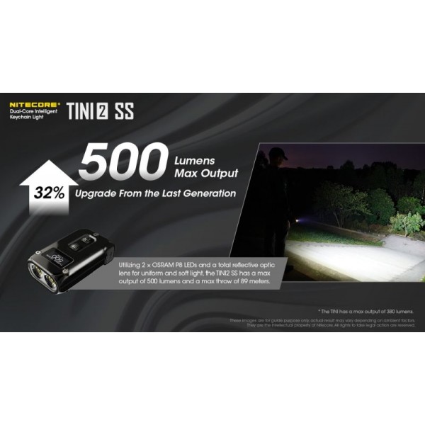 Nitecore TINI2 SS, Lanternă Breloc, Reîncărcabilă USB-C, 500 Lumeni, 89 Metri