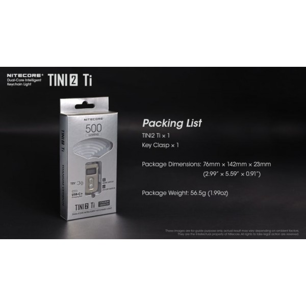 Nitecore TINI2 Ti, Lanternă Breloc, Reîncărcabilă USB-C, 500 Lumeni, 89 Metri