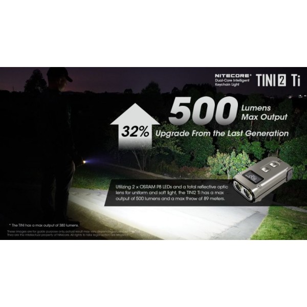Nitecore TINI2 Ti, Lanternă Breloc, Reîncărcabilă USB-C, 500 Lumeni, 89 Metri
