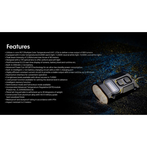 Nitecore TINI3, Lanterna Breloc, Reincarcabila USB-C, 600 Lumeni, 90 Metri www.easylight.ro