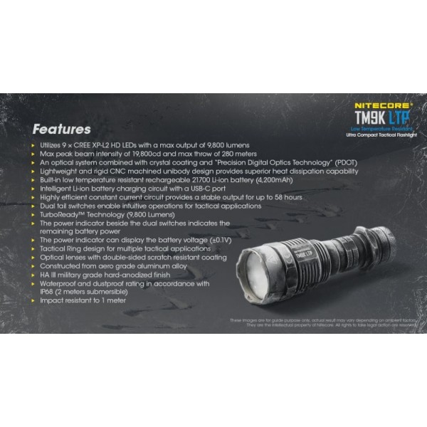Nitecore TM9K LTP, Lanternă Profesională, Reîncărcabilă USB-C, 9800 Lumeni, 280 Metri 
