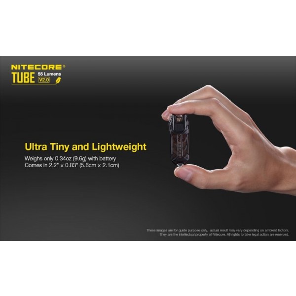Nitecore Tube V2.0, Lanterna Breloc, Reîncărcabilă USB, Transparent, 55 Lumeni, 25 Metri
