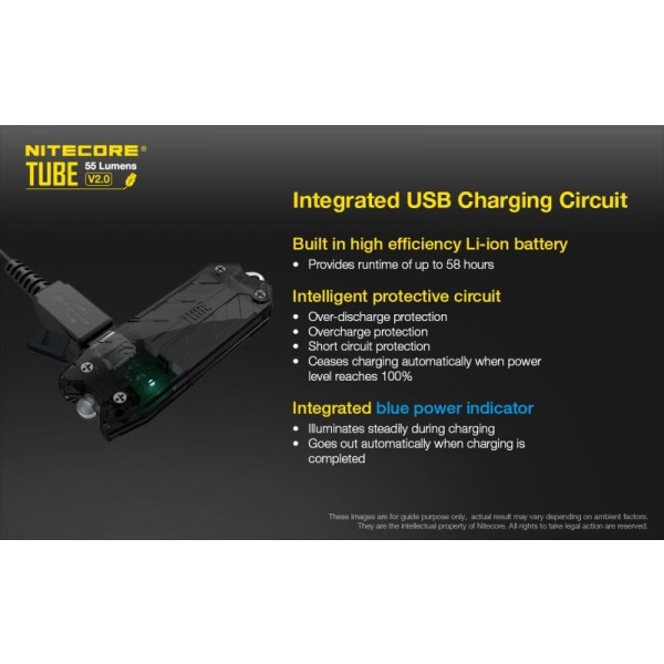 Nitecore Tube V2.0, Lanterna Breloc, Reîncărcabilă USB, Transparent, 55 Lumeni, 25 Metri