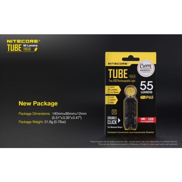 Nitecore Tube V2.0, Lanterna Breloc, Reîncărcabilă USB, Albastra, 55 Lumeni, 25 Metri