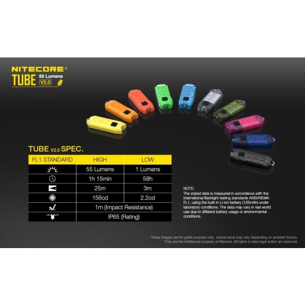 Nitecore Tube V2.0, Lanterna Breloc, Reîncărcabilă USB, Albastra, 55 Lumeni, 25 Metri