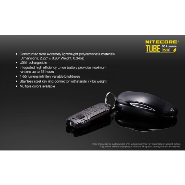 Nitecore Tube V2.0, Lanterna Breloc, Reîncărcabilă USB, Transparent, 55 Lumeni, 25 Metri