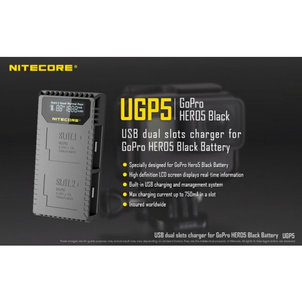 Nitecore UGP5, Încărcător USB Pentru GoPro Hero5 Black Battery