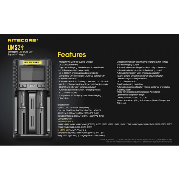 Nitecore UMS2, Incarcator USB