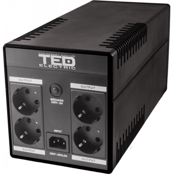 TED Electric Line Interactive, UPS cu stabilizator, 1200VA, 4 Iesiri Schuko