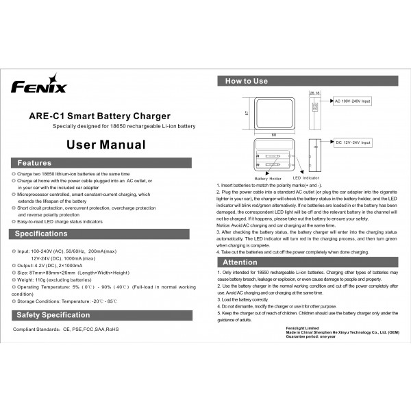 Alimentator Fenix pentru acumulatori 18650