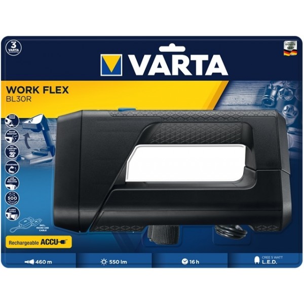 Varta 18684 Work Flex BL30R, Lanternă Reîncărcabilă, 550 Lumeni, 430 Metri