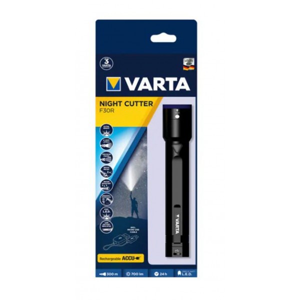 Varta 18901 Night Cutter F30R, Lanternă Reîncărcabilă USB, 700 Lumeni, 300 Metri